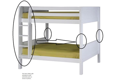Camaflexi Extender kit with Attached Ladder for Low Bunk Bed - White Finish