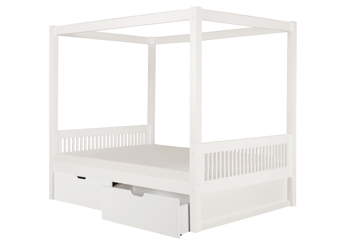 Full Canopy Bed with Drawers Mission White