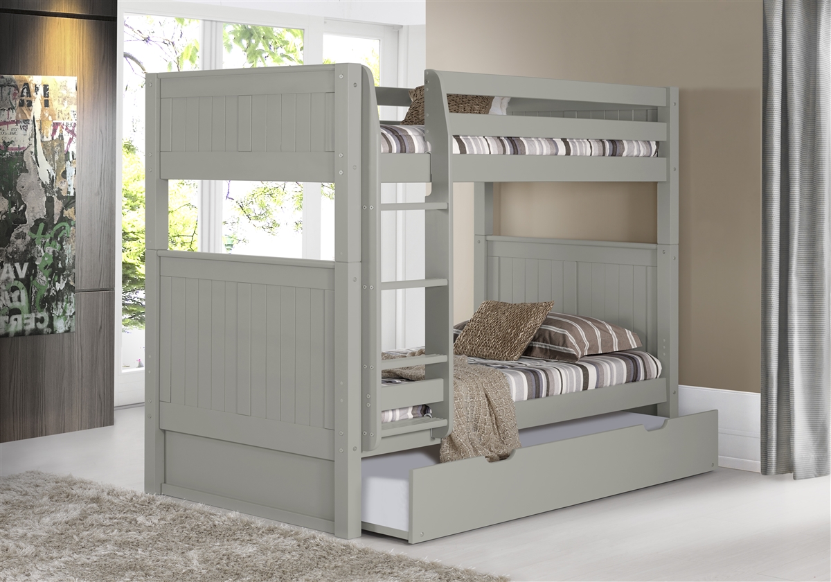 Grey bunk store bed with trundle