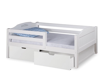 Expanditure Day Bed with Guard Rail With Drawers - Panel Style - White