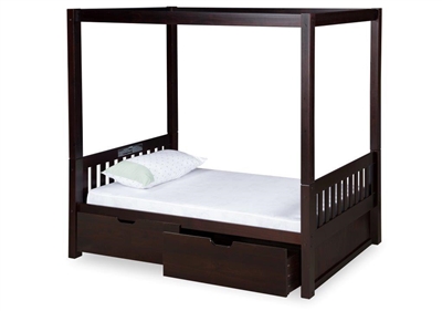 Expanditure Twin Canopy Bed With Drawers - Mission Style - Cappuccino