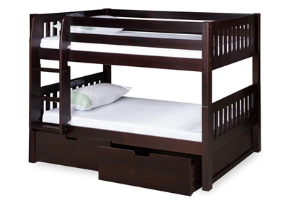Expanditure Low Bunk Bed With Drawers - Attached Ladder - Mission Style - Cappuccino