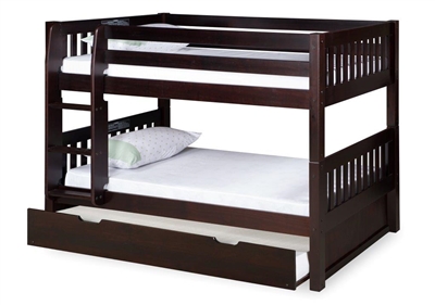 Expanditure Low Bunk Bed With Twin Trundle - Attached Ladder - Mission Style - Cappuccino