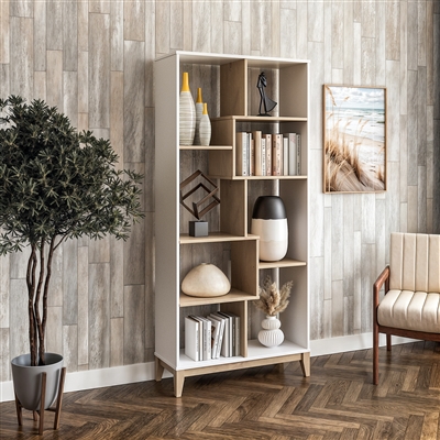Geometrix Bookcase 72"H - Light Oak & White Finish