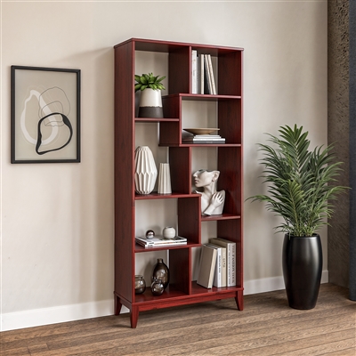 Geometrix Bookcase 72"H - Red Garnet Stain Finish