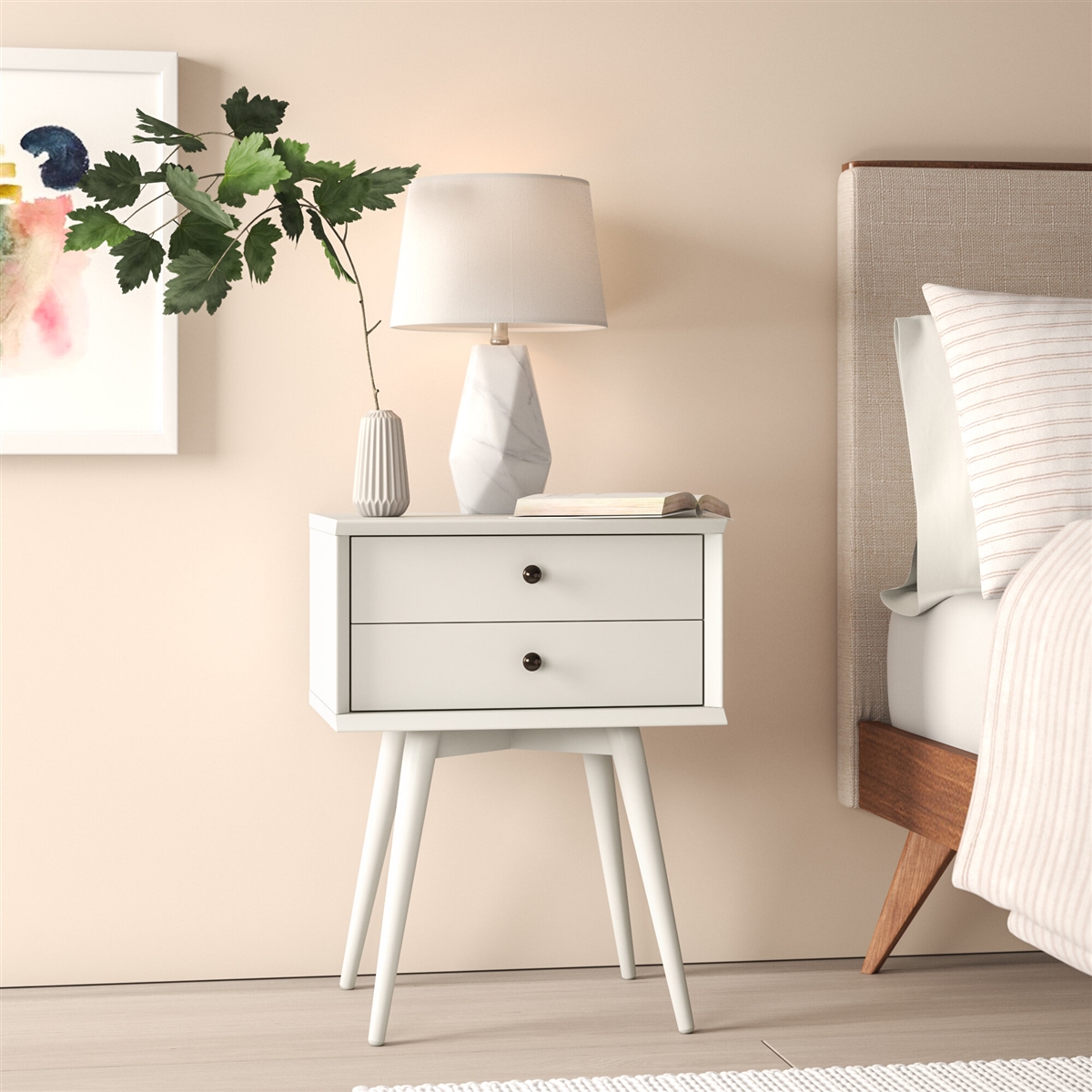 White mid century modern outlet nightstand