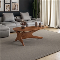 Mid-Century modern solid wood coffee table in rich Castanho brown finish with abstract shaped top