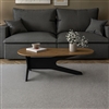 Mid-Century modern solid wood coffee table in rich black finish with mocha top and abstract shaped top