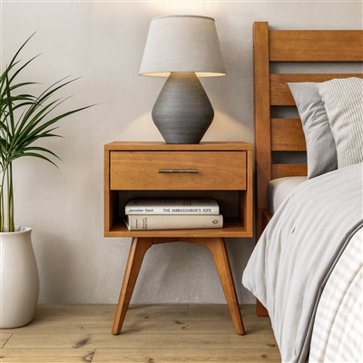 Mid Century Modern One Drawer Nightstand - Castahno Finish