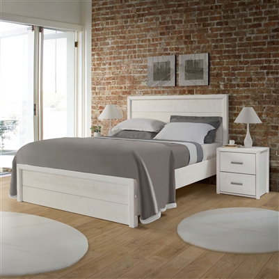 Wood Panel Bed Queen White