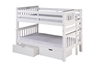 Santa Fe Mission Low Bunk Bed Twin over Twin - Bed End Ladder  - White Finish - with Under Bed Drawers