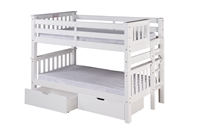 Santa Fe Mission Low Bunk Bed Twin over Twin - Bed End Ladder  - White Finish - with Under Bed Drawers