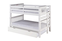 Santa Fe Mission Low Bunk Bed Twin over Twin - Bed End Ladder - White Finish - with Twin Size Under Bed Trundle