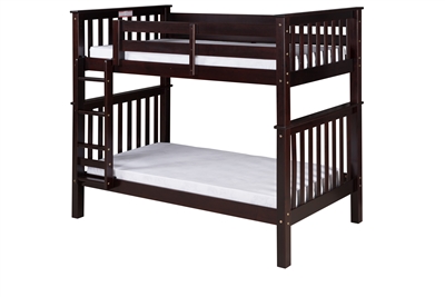Santa Fe Mission Tall Bunk Bed Twin over Twin - Attached Ladder - Cappuccino Finish