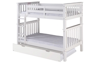 Santa Fe Mission Tall Bunk Bed Twin over Twin - Attached Ladder - White Finish with Twin Size Under Bed Trundle