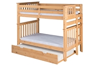 Santa Fe Mission Tall Bunk Bed Twin over Twin - Bed End Ladder - Natural Finish - with Twin Size Under Bed Trundle