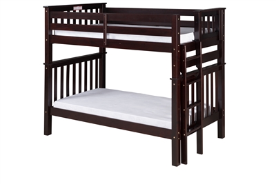 Santa Fe Mission Tall Bunk Bed Twin over Twin - Bed End Ladder - Cappuccino Finish