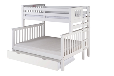 Santa Fe Mission Tall Bunk Bed Twin over Full - Bed End Ladder - White Finish - with Twin Size Under Bed Trundle