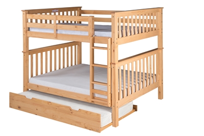 Santa Fe Mission Tall Bunk Bed Full over Full - Attached Ladder - Natural Finish - with Twin Size Under Bed Trundle