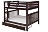 Santa Fe Mission Tall Bunk Bed Full over Full - Attached Ladder - Cappuccino Finish - with Twin Size Under Bed Trundle