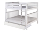 Santa Fe Mission Tall Bunk Bed Full over Full - Attached Ladder - White Finish - with Twin Size Under Bed Trundle