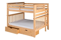 Santa Fe Mission Tall Bunk Bed Full over Full - Bed End Ladder - Natural Finish - with Under Bed Drawers