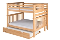 Santa Fe Mission Tall Bunk Bed Full over Full - Bed End Ladder - Natural Finish - with Twin Size Under Bed Trundle
