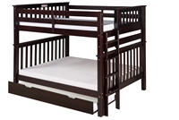 Santa Fe Mission Tall Bunk Bed Full over Full - Bed End Ladder - Cappuccino Finish - with Twin Size Under Bed Trundle