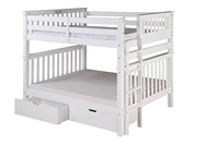 Santa Fe Mission Tall Bunk Bed Full over Full - Bed End Ladder - White Finish - with Under Bed Drawers