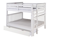 Santa Fe Mission Tall Bunk Bed Full over Full - Bed End Ladder - White Finish - with Twin Size Under Bed Trundle