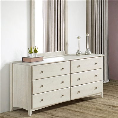 Camaflexi Shaker Style 6 Drawer Dresser - Weathered White Finish