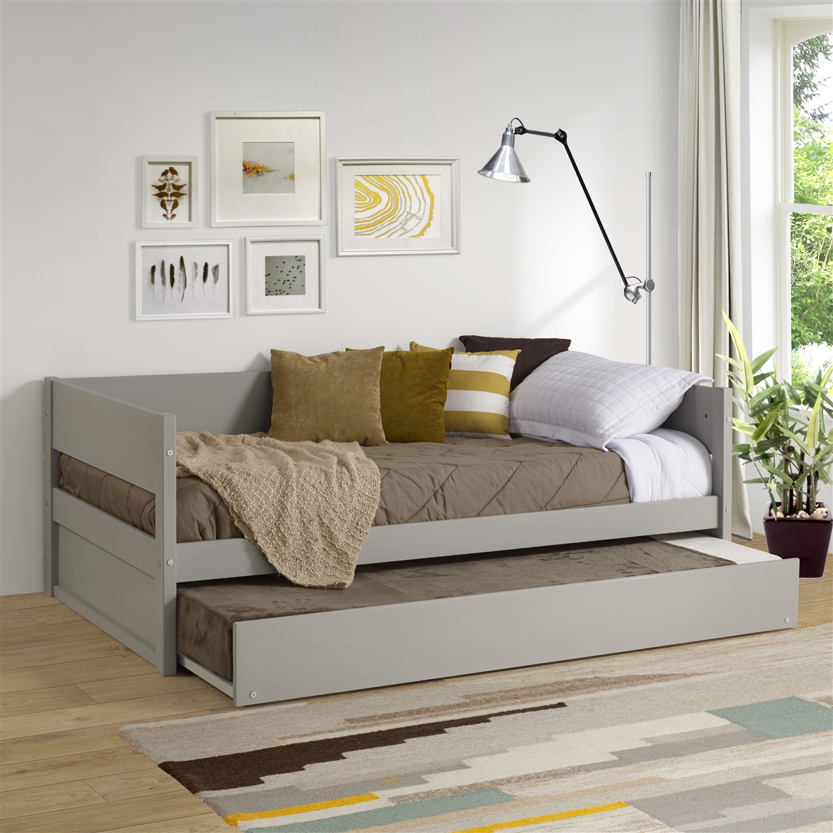 Tribeca Wood Panel Twin Size Daybed - with Twin Trundle - Grey Finish