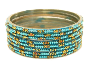 Bright cyan turquoise blue glass bangles from our Prism Collection.