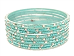 Light turquoise blue glass bangles with silver accents from our Prism Collection.