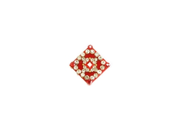 Large square or diamond red bindi covered with sparkling crystals.