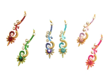 Fancy bindi style in a rainbow of colors with crystal accents.