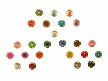 A rainbow of felt dots with gold micro beads and crystal accents.