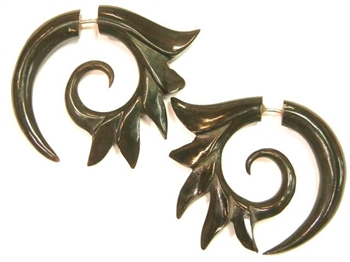 Funky Tribal Spiked Spiral Black Buffalo Horn Split Expanders Organic Earrings