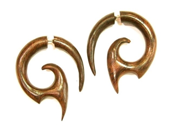 Dragon Teeth Split Expanders Sono Wood Organic Earrings Fake Tapers 1.25"