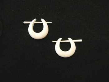 Small fat hoop earrings in off white bone use a pin to pierce the ear.