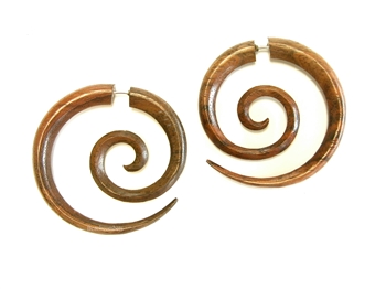 Funky Maori Pierced Spirals Carved Wood New Pair Tribal Organic Earrings