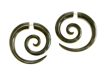 Funky Maori Pierced Spirals Carved Buffalo Horn New Pair Tribal Organic Earrings