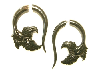 Delicate leaf carving on a large taper hook design taper earring.