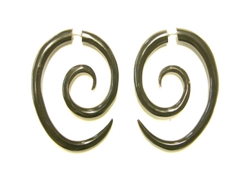 Oblong spiral fake tapers carved from black buffalo horn.