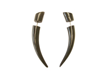 A sleek black horn fake taper earring in the style of a tusk.