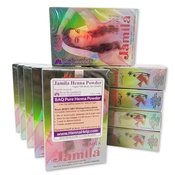 Discounted prices of a kilo of Jamila henna powder for skin or hair henna. All Jamila is professional grade BAQ certified henna.
