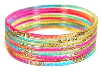 Gold Glitter Rainbow Indian GLASS Bracelets Build-A-Bangle M/L 2.10