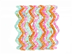 Sky blue, orange, and pink zig zag bangle jewelry with water spot details.