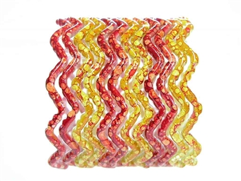 Red and warm yellow zig zag bangles with water spot detail.