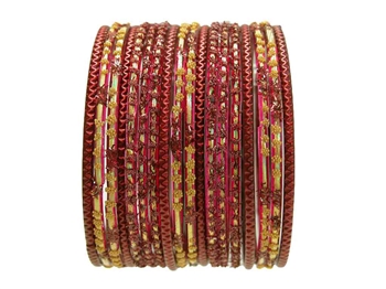 Rich Burgundy Red and Gold Glass Bangles